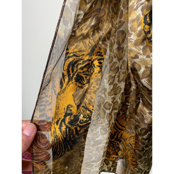 Tiger Stripe Chiffon Leopard Neck Wrap Scarf Womans Beautiful Sheer 13"W X 60"L - Picture 3 of 4